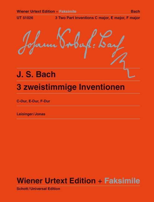 Bach: Three Two Part Inventions for Piano published by Wiener Urtext